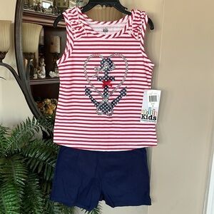 Brand New Kids Headquarters 2-Piece Girls Set Nautical Striped Anchor Patriotic